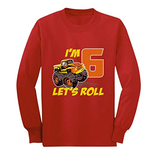 Birthday Gift 6 Year Old Boy Truck 6th Birthday Youth Kids Long Sleeve T-Shirt Small Red