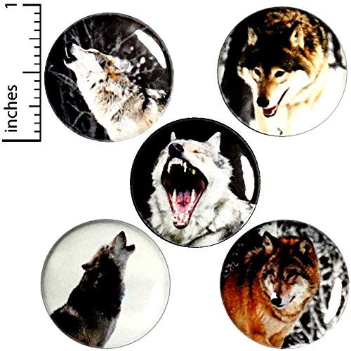 Wolf 5 Pack Buttons Pins or Magnets 1 Inch E2