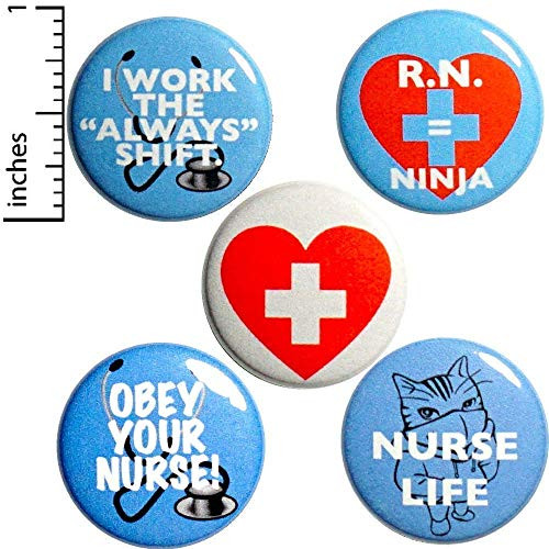 Nurse R.N. 5 Pack Buttons Pins 1 Inch P17-5