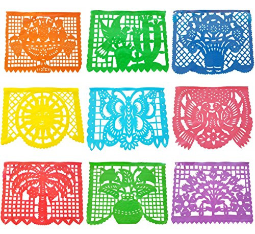 Papel Picado Plastic Banner (15 Feet Long) Mexican Papel Picado Banner Mexican Party Supplies, Coco party, Coco movie, Design as Pictured by GORDENUSA