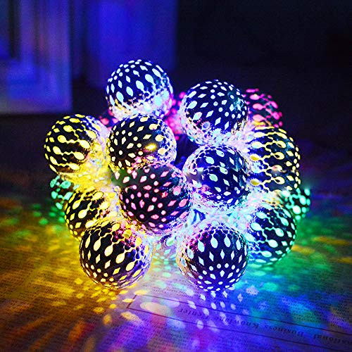 KORADA Solar String Lights Moroccan Ball Light 15.7ft 20LED Globe Fairy String Lights Solar Powered Lantern Christmas Lighting for Garden Yard Patio Xmas Tree Party Home Decoration  Multi Color