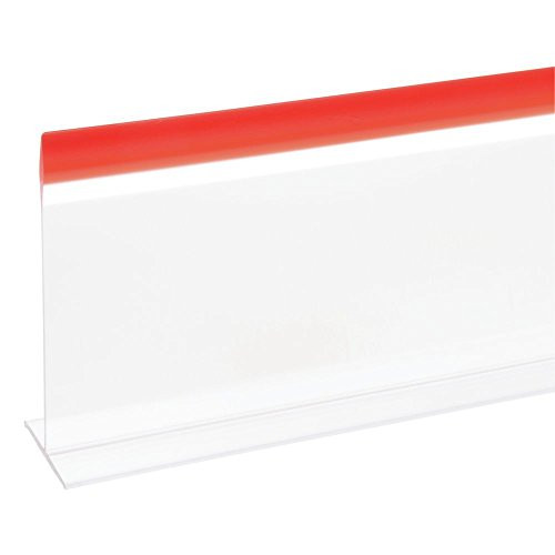 Meat Case Divider Shelf Divider Clear with Red Trim T Shape - 30 inchL x 5 inchH