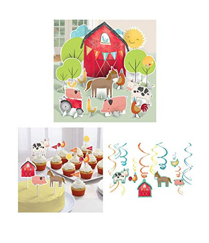 Amscan Barnyard Fun Friendly Farm Birthday Party Bundle Cake Toppers Table Decorations Hanging Decorations