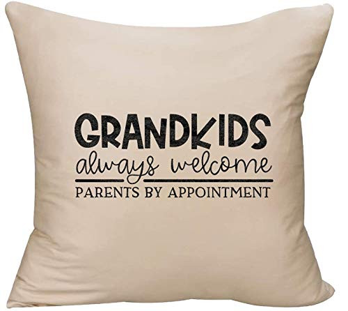 EVH Grandkids Always Welcome Parents by Appointment Funny Grandma Decorative Throw Pillow Cover 18 x 18 Beige Funny Gift
