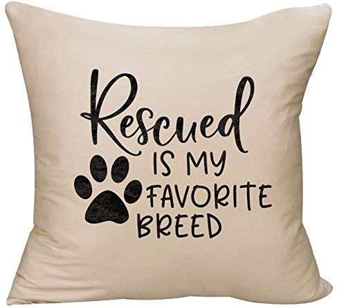 EVH Rescued is My Favorite Breed Cursive caps Dog paw Print Love Decorative Throw Pillow Cover 18 x 18 Beige Funny Gift