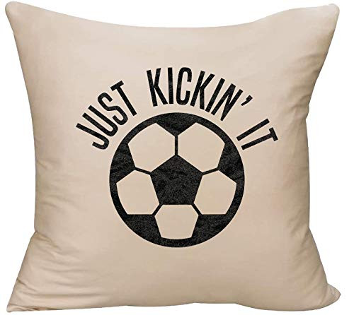EVH Just Kickin  it caps Soccer Ball Funny Sports Skills Field net Decorative Throw Pillow Cover 18 x 18 Beige Funny Gift