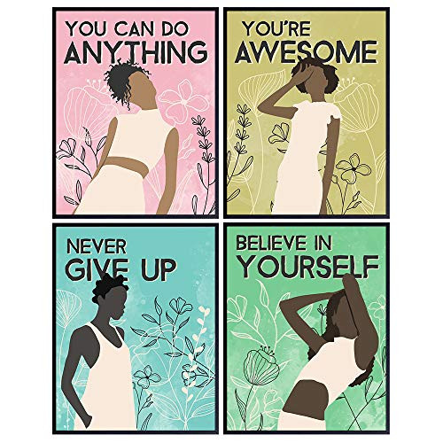 Black African American Women Positive Quotes Wall Art Decor - Uplifting Encouragement Gift for Women Girls Teens BFF Best Friend - Inspirational Motivational Room Decoration for Bedroom Bathroom