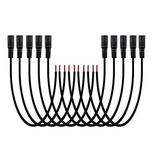 SIM&NAT DC Female 5.5mmx2.1mm Power Jack Adapter Plug Pigtail Cable, 20inch DC Power Pigtail Female Jack Wire for CCTV Security Camera, DVR, HDVD, LED Strip Light, Low Voltage Application, Pack of 10