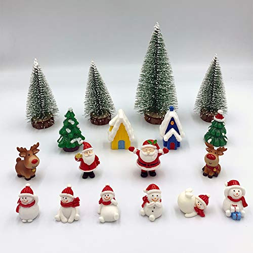 Maerd 18PCS Resin Mini Christmas Ornaments Xmas Miniature Figurines Santa Claus Snowman Christmas Tree Reindeer Gifts Micro Crafts for Landscapes Decoration DIY Fairy Garden Craft Snow Globe Kit