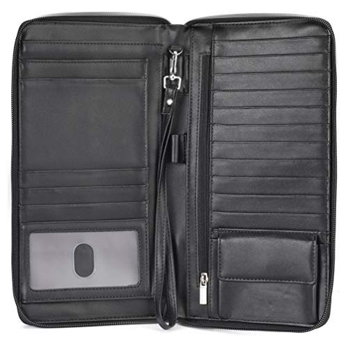 Multi-Purpose Travel Wallet Passport Cover Credit card Holder Document Organizer with Zipper and RFID Blocking Black