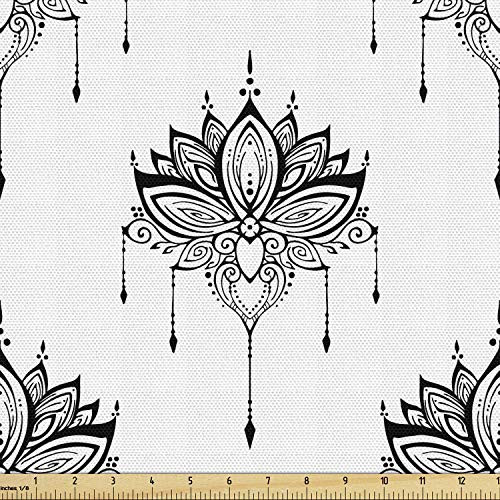 Ambesonne Floral Fabric by The Yard Bohemian Style Lotus Flowers in Monochrome Style Artistically Drawn by Hand Decorative Fabric for Upholstery and Home Accents 1 Yard Charcoal Grey