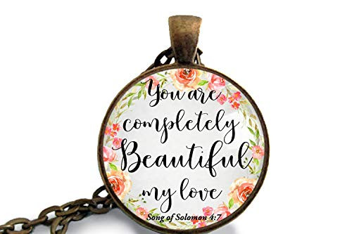 Christian Jewelry- Scripture Necklace- You are completely beautiful my love- Song of Solomon 4 7- Song of Songs Necklace- Biblical Marriage