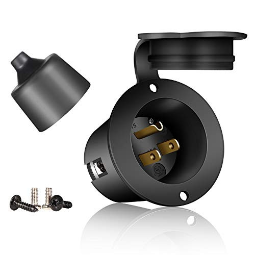 15 Amp Flanged Inlet 125V 2 Pole 3 Wire NEMA 5-15 Male Receptacle with Waterproof Covers Generator AC Port Inlet for Marine Boat Camper RV Shore Power Electrical Connections