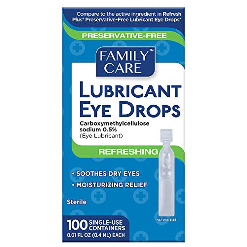 Family Care Refreshing Lubricant Eye Drop Preservative Free Single Use Vials Easy to Carry and Store Individually Sealed Units of 5 vials Vial Size of 0.01 Fluid Oz  0.4ML  1 Package  100 Count