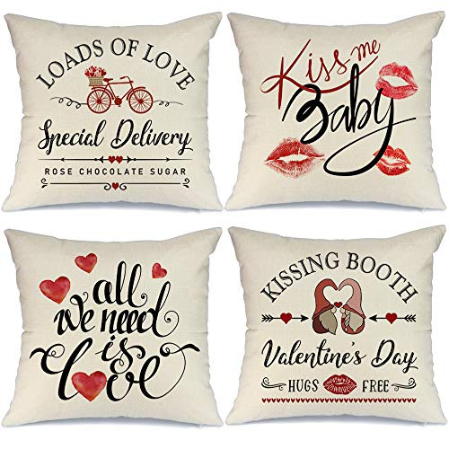 AENEY Valentines Day Pillow Covers 18x18 Set of 4 Valentines Day Decor for Home Love Heart Arrow Bicycle Gnome Valentine Pillows Decorative Throw Pillows Farmhouse Valentines Day Decorations A322-18 AENEY Valentines Day Pillow Covers 18x18 Set of 4 Valentines Day Decor for Home Love Heart Arrow Bicycle Gnome Valentine Pillows Decorative Throw Pillows Farmhouse Valentines Day Decorations A322-18