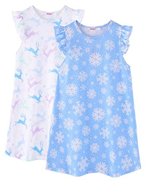 ModaIOO Girls Nightgown Nightshirt Pajamas 2 Packs Flutter Sleeve Nightdress Sleepwear Pajamas Dress 2002Snow and Deer150 ModaIOO Girls Nightgown Nightshirt Pajamas 2 Packs Flutter Sleeve Nightdress Sleepwear Pajamas Dress 2002Snow and Deer150