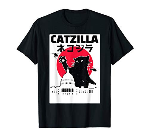 Catzilla Japanese Cat Retro Vintage Sunset City T-Shirt