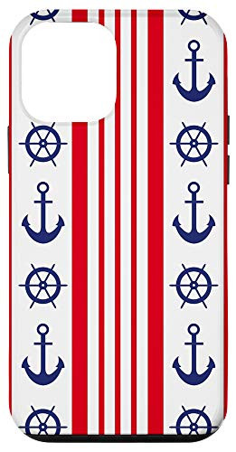 iPhone 12 mini Nautical Wheel Anchor Red White Blue Boat Case