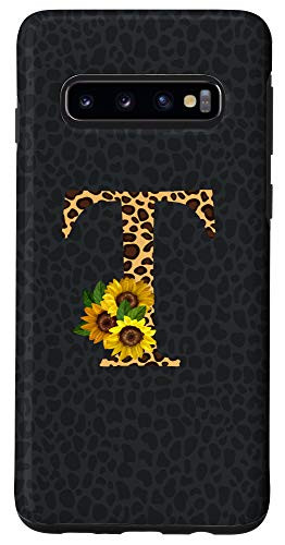 Galaxy S10 Leopard Cheetah Animal Print Sunflower Letter T Monogram Case