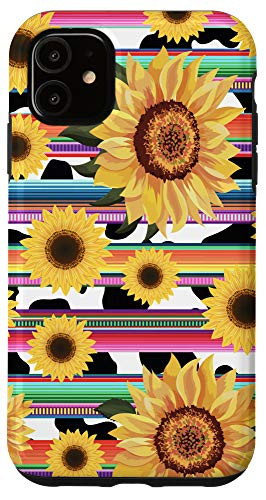 iPhone 11 Funny Mexican Serape Cow Sunflower Striped Pattern Print Case