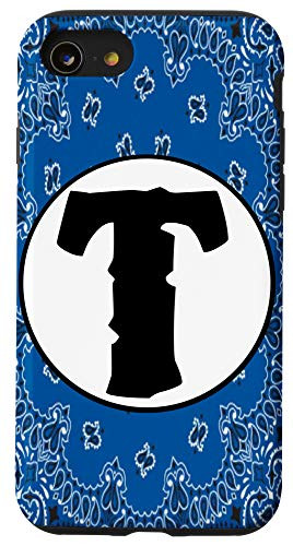 iPhone SE  2020    7   8 Blue Bandana Handkerchief Paisley Monogram Letter T Case