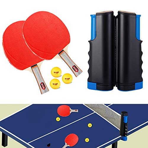 GENNISSY Table Tennis SetPortable Ping Pong Paddle Set with 1 Retractable Ping Pong Net plus2 Ping Pong Paddles plus3 Professional Ping Pong Balls Table Tennis Accessories for Indoor  and  Outdoor Play