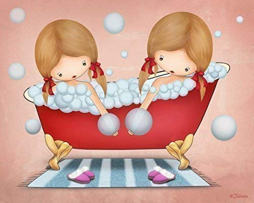 Kids Bathroom Wall Decor Art Print Girls Bath Poster Sisters Unframed 8x10 Artwork