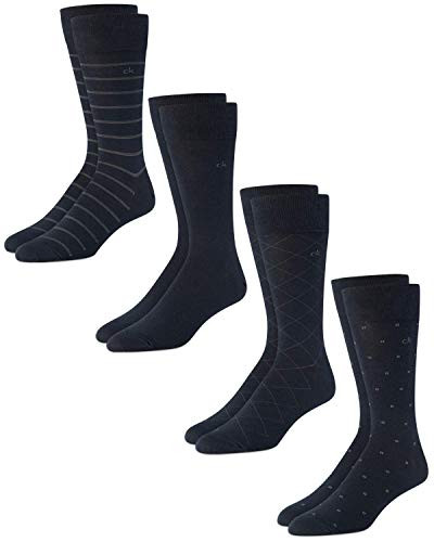 Calvin Klein Men s Dress Socks - Cotton Blend Mid-Calf Patterned Crew Socks  4 Pack  Size Shoe Size  7-12 Navy