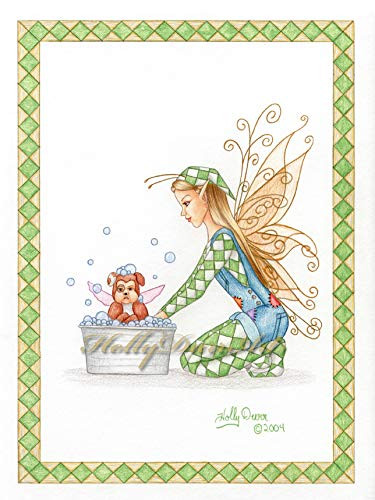 Hillbilly Fairy Print puppy dog Bubble Bath Bathroom whimsical art West Virginia Appalachian Open Edition fantasy faery print by Holly Durr