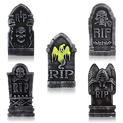 NUOBESTY Halloween Foam RIP Graveyard Tombstones Headstone Decorations for Halloween Haunted House Yard Decorations 5 Pack
