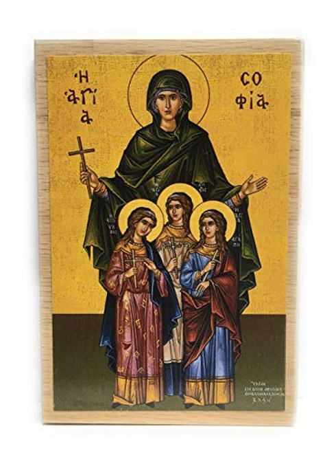 Wooden Greek Orthodox Christian Icon Martys Saint Sophia and Children Saints Faith Hope Love 4.5 inch x 6.5 inch Oak Wooden Greek Orthodox Christian Icon Martys Saint Sophia and Children Saints Faith Hope Love 4.5 inch x 6.5 inch Oak