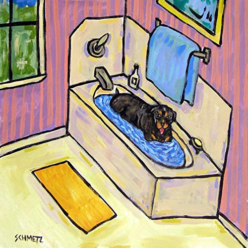 Rottweiler taking a Bath Bather Bathroom dog art tile coaster gift