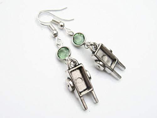 Wheelbarrow Birthstone Earrings Personalized Gardener Earrings Garden Jewelry Wheel Cart