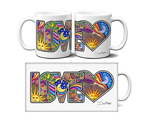 LOVE Text Heart Celestial Mug by Dan Morris Signed by artist Wrap Around Design 11 oz