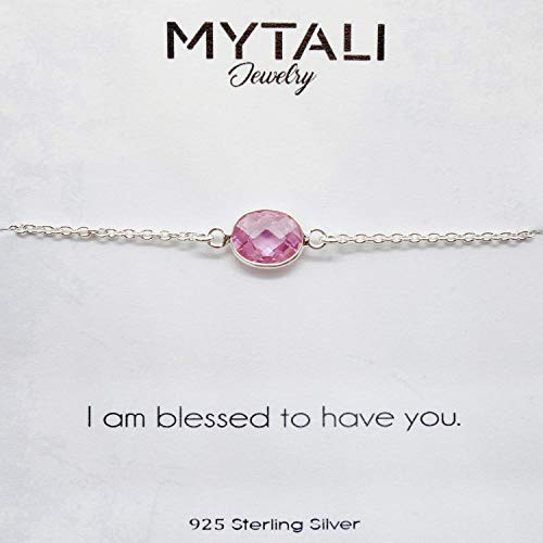 Blessed Grateful Pink Cubic Zirconia 925 Sterling Silver Bracelet 6-7.5 Inches