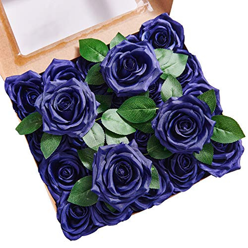 YUZZ Artificial Flowers Navy Blue Fake Silk Roses Heads with Stems 25pcs Realistic Faux Silk Roses for Wedding Centerpieces Bridal Show Bouquets Party Home DIY Flowers Decoration YUZZ Artificial Flowers Navy Blue Fake Silk Roses Heads with Stems 25pcs Realistic Faux Silk Roses for Wedding Centerpieces Bridal Show Bouquets Party Home DIY Flowers Decoration