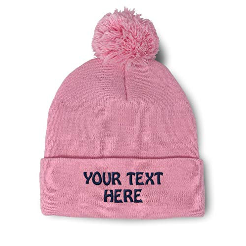 Winter Hat Pom Pom Beanie for Men  and  Women Custom Personalized Text Name Embroidery Acrylic Skull Cap Hat Soft Pink 1 Size