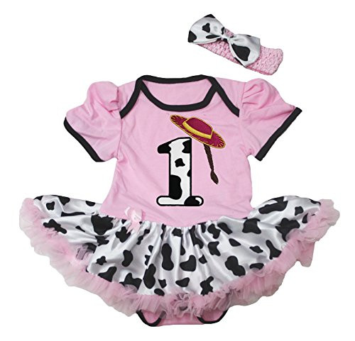 Petitebella 1st Cowgirl Hat Pink Bodysuit Cow Tutu Baby Dress Nb-18m  12-18month