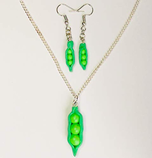 Three Peas in a Pod Earrings and Necklace Set Faux Food Jewelry Halloween Thanksgiving Pregnancy Christmas Three Peas in a Pod Earrings and Necklace Set Faux Food Jewelry Halloween Thanksgiving Pregnancy Christmas