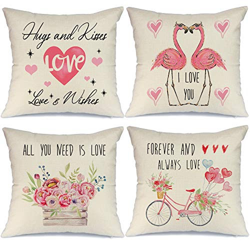 AENEY Valentines Day Pillow Covers 18x18 Set of 4 Valentines Day Decor for Home Love Heart Bicycle Flamingo Valentine Pillows Decorative Throw Pillows Farmhouse Valentines Day Decorations A320-18 AENEY Valentines Day Pillow Covers 18x18 Set of 4 Valentines Day Decor for Home Love Heart Bicycle Flamingo Valentine Pillows Decorative Throw Pillows Farmhouse Valentines Day Decorations A320-18