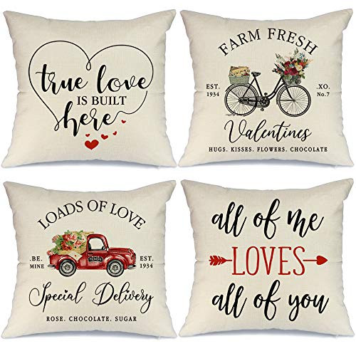AENEY Valentines Day Pillow Covers 18x18 Set of 4 Valentines Day Decor for Home Love Heart Arrow Truck Bicycle Valentine Pillows Decorative Throw Pillows Farmhouse Valentines Day Decorations A325-18 AENEY Valentines Day Pillow Covers 18x18 Set of 4 Valentines Day Decor for Home Love Heart Arrow Truck Bicycle Valentine Pillows Decorative Throw Pillows Farmhouse Valentines Day Decorations A325-18