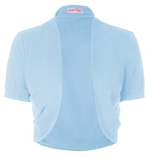 Belle Poque Women s Open Front Cardigan Cotton Shrugs Short Sleeve Cropped Bolero Shrug  Light BlueM