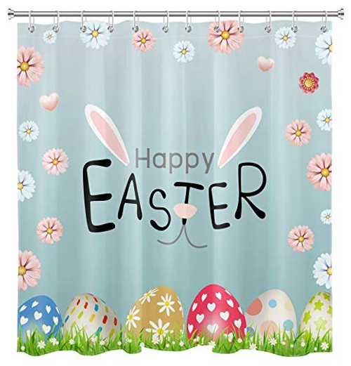 LB Happy Easter Shower Curtain Set Easter Eggs Funny Cartoon Rabbit Bunny Spring Green Grass Daisy Flower Shower Curtains for Bathroom Curtain with Hooks Decor 72x72 inch Waterproof Polyester Fabric LB Happy Easter Shower Curtain Set Easter Eggs Funny Cartoon Rabbit Bunny Spring Green Grass Daisy Flower Shower Curtains for Bathroom Curtain with Hooks Decor 72x72 inch Waterproof Polyester Fabric