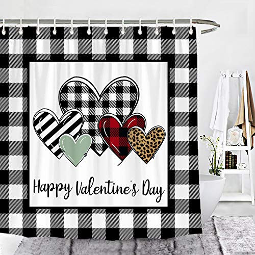 Wencal Buffalo Check Plaid Leopard Striped Heart Shower Curtain Valentine s Day Farmhouse Bathroom Decor 72 x 72 Inches Wencal Buffalo Check Plaid Leopard Striped Heart Shower Curtain Valentine s Day Farmhouse Bathroom Decor 72 x 72 Inches
