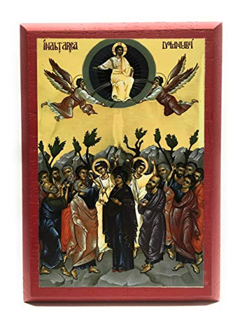 Wooden Byzantine Orthodox Christian Icon The Ascension of Jesus Christ on Mt. Olives 4 inch x 6 inch Oak Red Wooden Byzantine Orthodox Christian Icon The Ascension of Jesus Christ on Mt. Olives 4 inch x 6 inch Oak Red