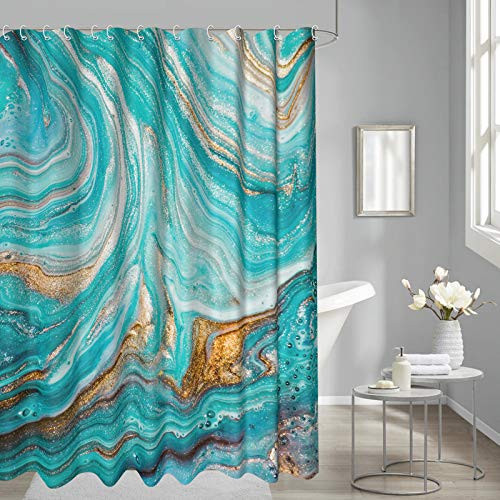 Marble Shower Curtain Turquoise Green Swirls Marble Texture Agate Ripples Mordern Bathroom Curtain Turquoise Gold Art Fabric Shower Curtains Luxury Extra Long Waterproof with Hooks Marble Shower Curtain Turquoise Green Swirls Marble Texture Agate Ripples Mordern Bathroom Curtain Turquoise Gold Art Fabric Shower Curtains Luxury Extra Long Waterproof with Hooks