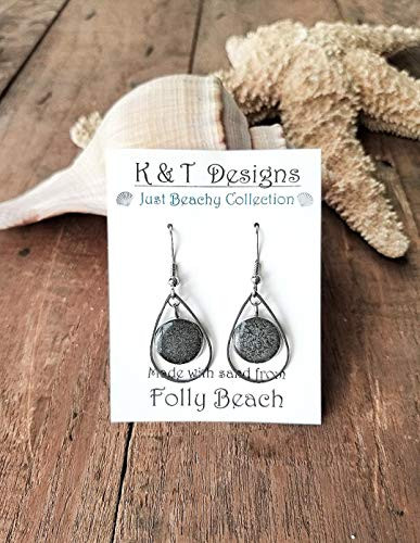 Folly Beach South Carolina Beach Sand Teardrop Dangle Earrings