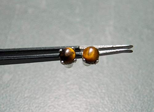 Tiny 4mm Tiger Eye set in Sterling Silver Post Earrings