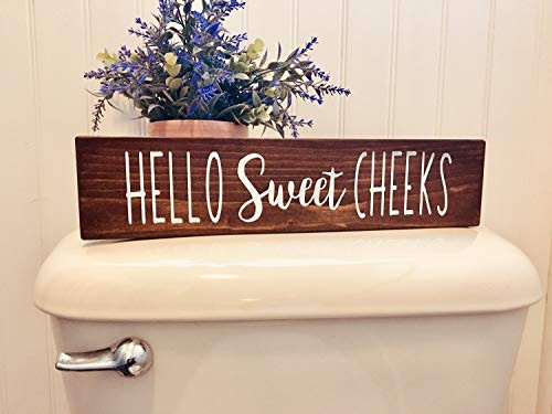 MosesMat41 Hello Sweet Cheeks Bathroom Sign Rustic Bathroom Decor Funny Bathroom Signs Painted Wood Signs