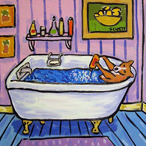 Basenji taking a Bath bather bathroom dog art tile coaster gift